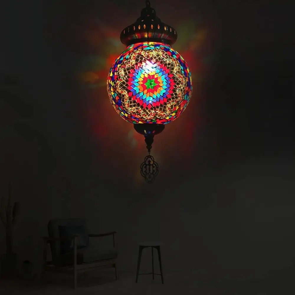 Retro Colorful Glass Sphere Suspension Light with 1/4 Hanging Lamp Heads - Ideal for Restaurants