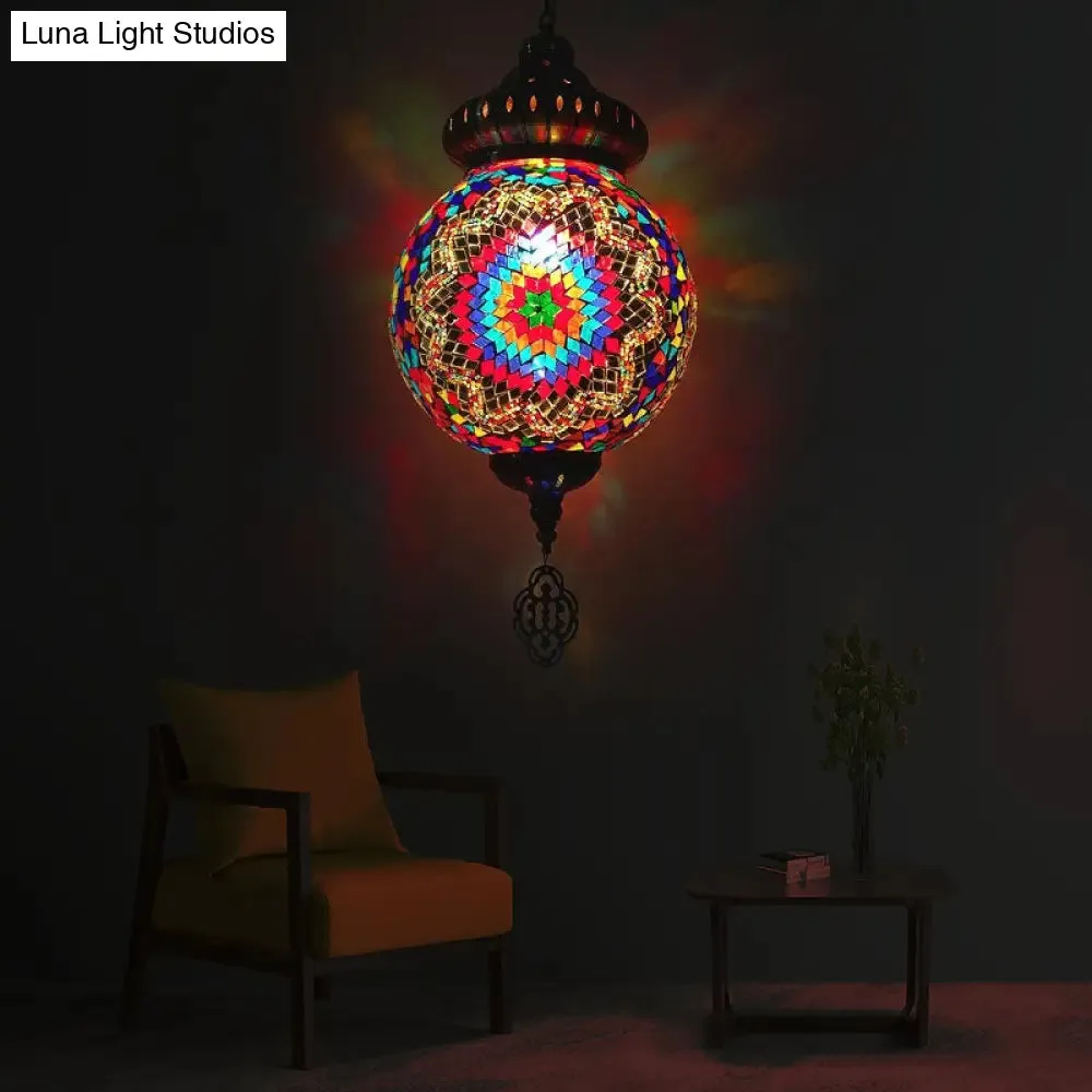 Retro Colorful Glass Sphere Suspension Light with 1/4 Hanging Lamp Heads - Ideal for Restaurants