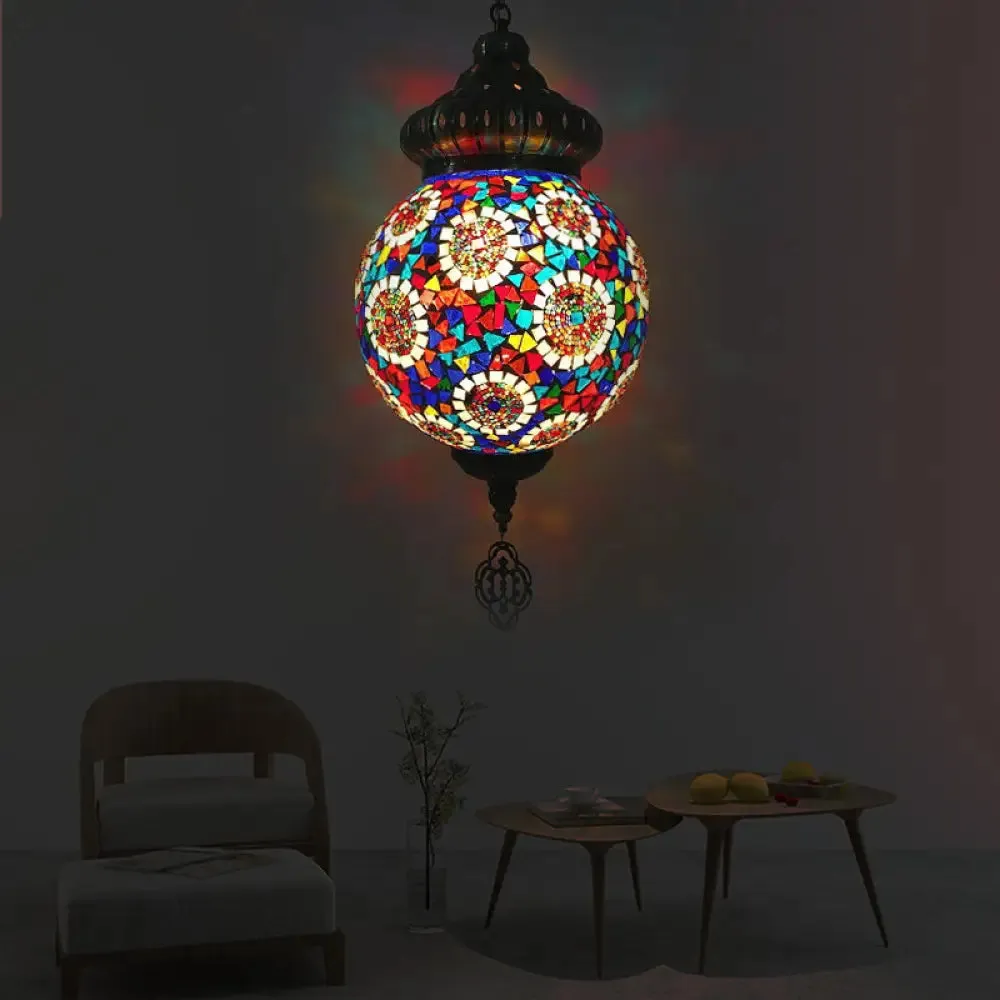 Retro Colorful Glass Sphere Suspension Light with 1/4 Hanging Lamp Heads - Ideal for Restaurants