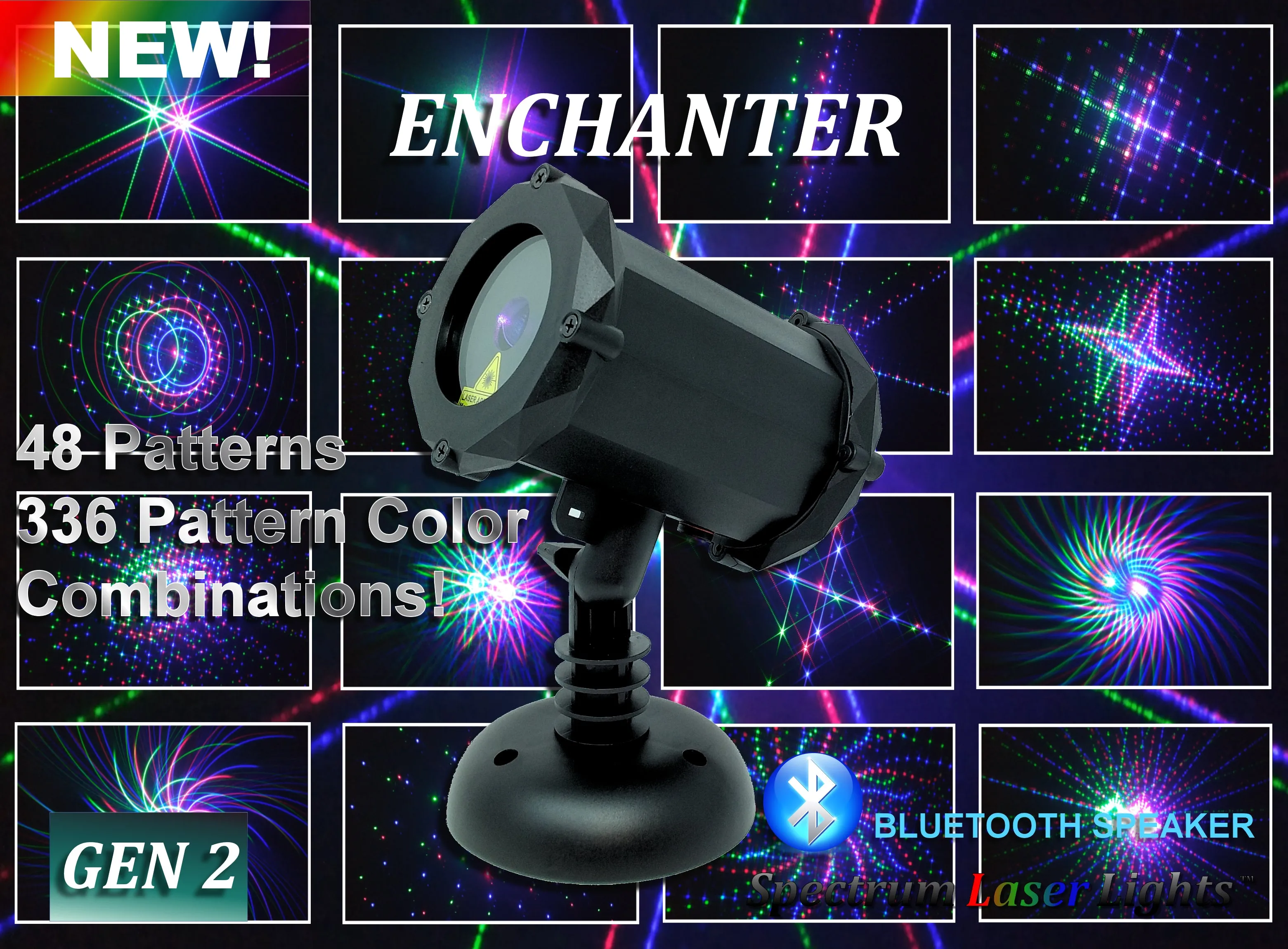 SL-41 - 3D The Enchanter 48 Pattern Laser Christmas Light with Bluetooth Speaker - 2nd GEN v2