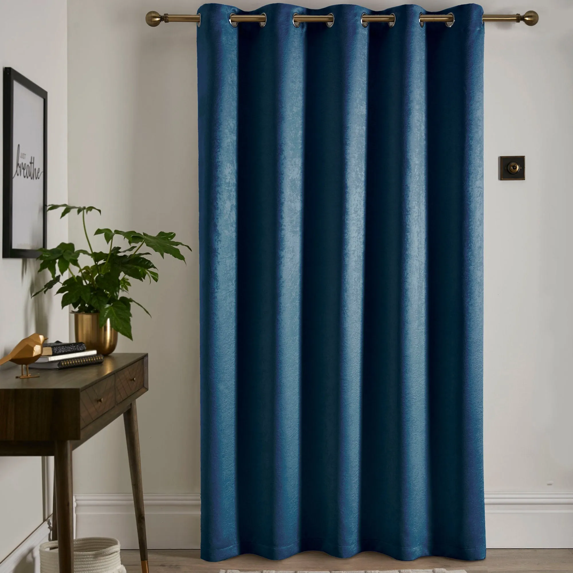 Strata Eyelet Single Panel Door Curtain by Fusion in Teal