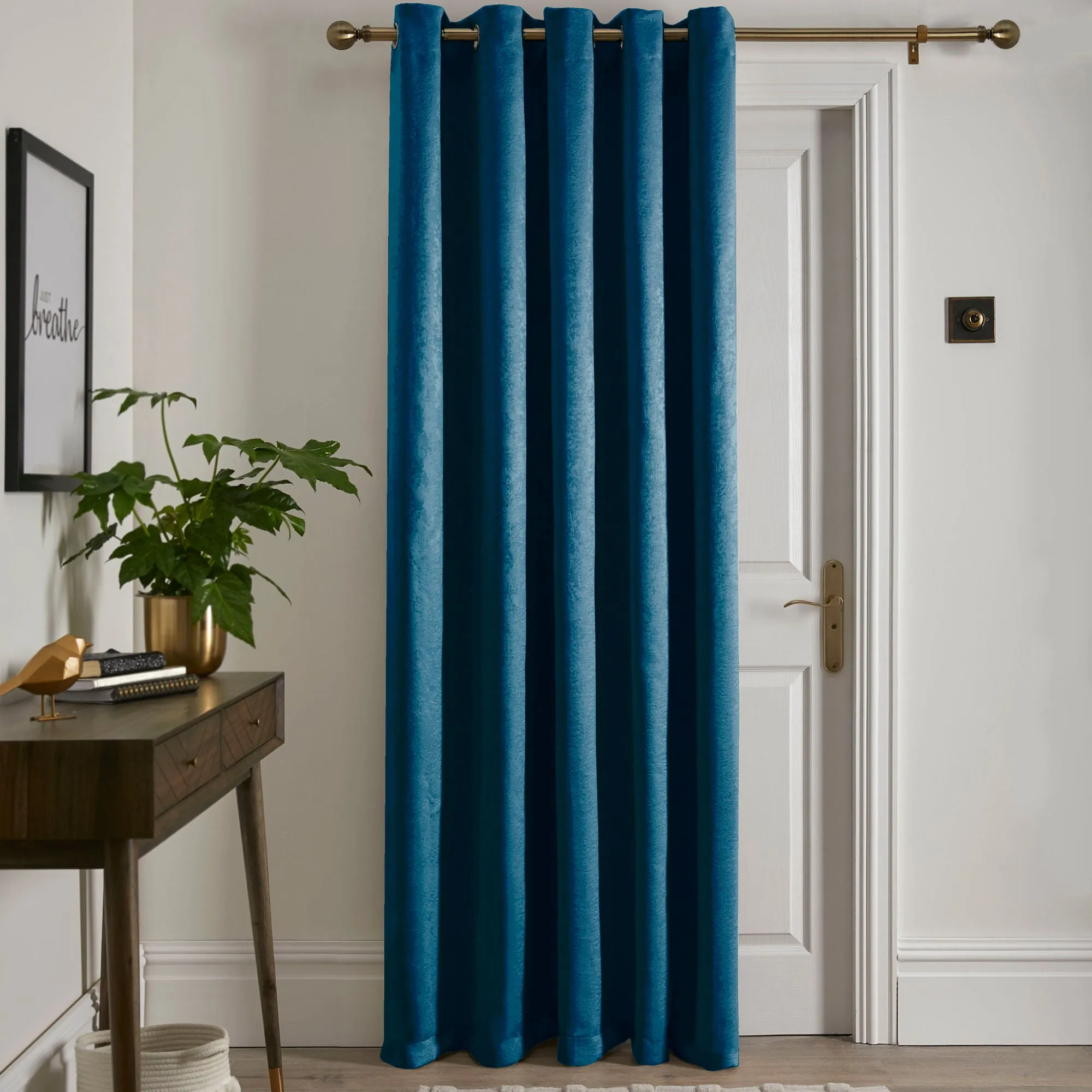 Strata Eyelet Single Panel Door Curtain by Fusion in Teal