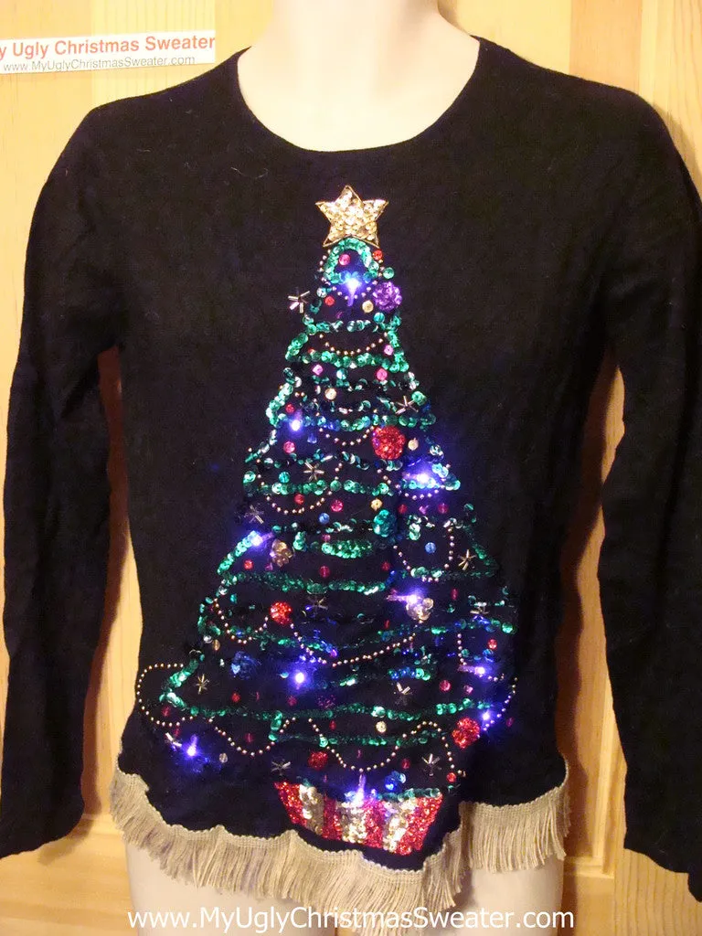 Tacky Ugly Christmas Sweater with Lights and Fringe (g37)