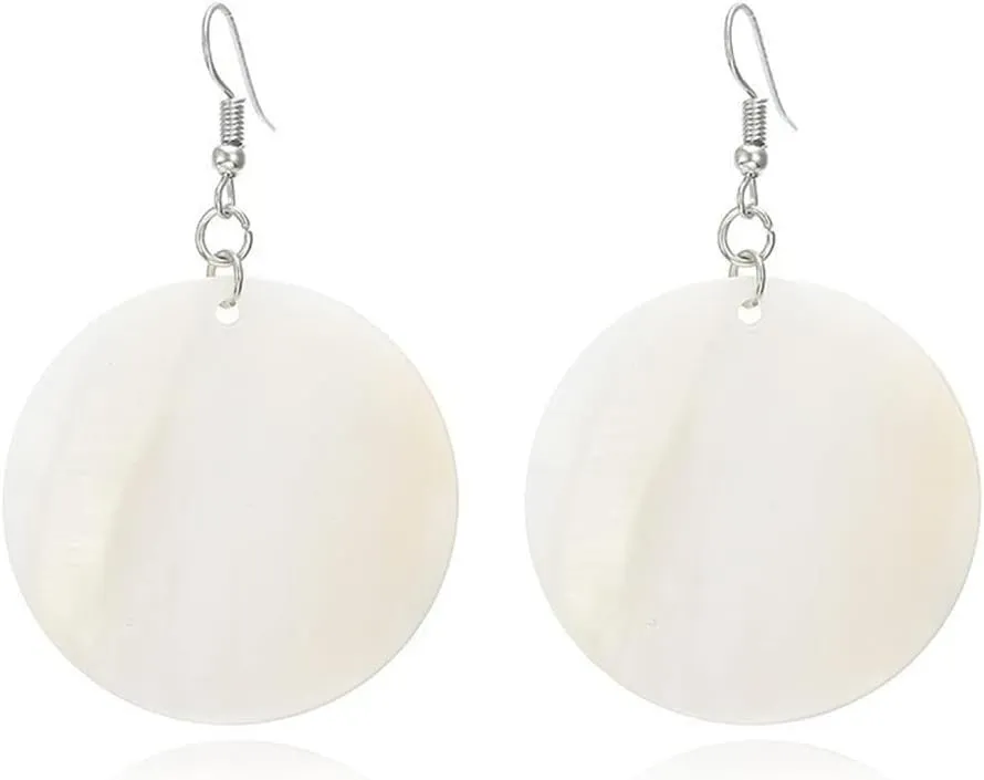 Trendy Light Weight Round White Shell Dangle Earrings for Women Gifts Metal Charming Bohemian Geometric Retro Drop Dangle Earrings