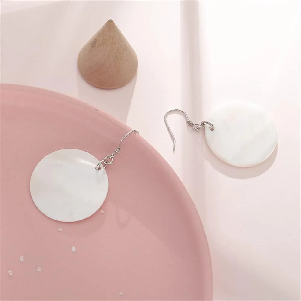 Trendy Light Weight Round White Shell Dangle Earrings for Women Gifts Metal Charming Bohemian Geometric Retro Drop Dangle Earrings