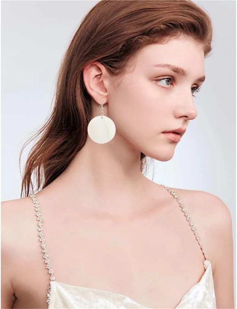 Trendy Light Weight Round White Shell Dangle Earrings for Women Gifts Metal Charming Bohemian Geometric Retro Drop Dangle Earrings