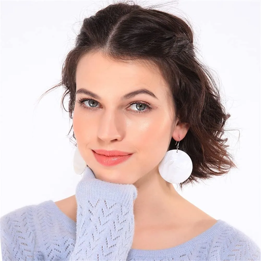 Trendy Light Weight Round White Shell Dangle Earrings for Women Gifts Metal Charming Bohemian Geometric Retro Drop Dangle Earrings