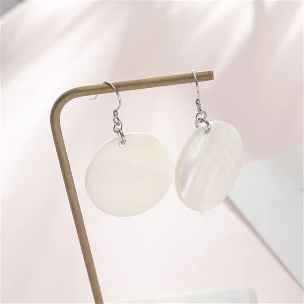 Trendy Light Weight Round White Shell Dangle Earrings for Women Gifts Metal Charming Bohemian Geometric Retro Drop Dangle Earrings