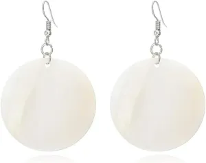Trendy Light Weight Round White Shell Dangle Earrings for Women Gifts Metal Charming Bohemian Geometric Retro Drop Dangle Earrings