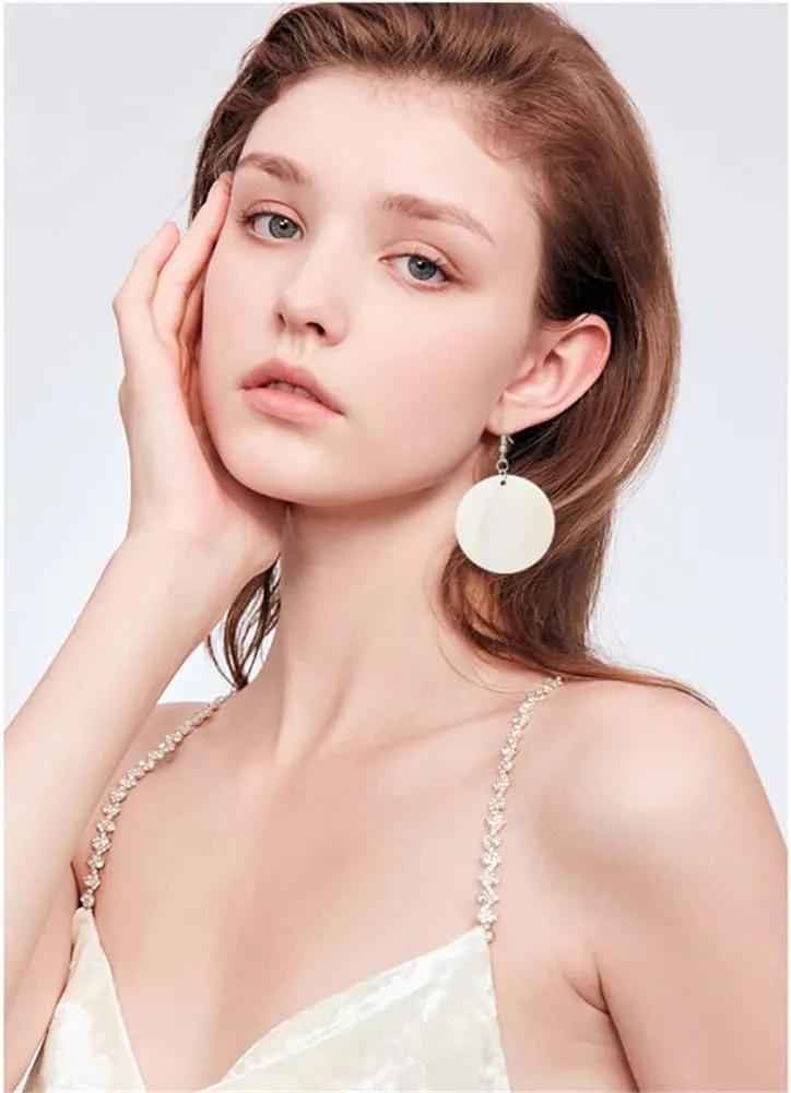 Trendy Light Weight Round White Shell Dangle Earrings for Women Gifts Metal Charming Bohemian Geometric Retro Drop Dangle Earrings