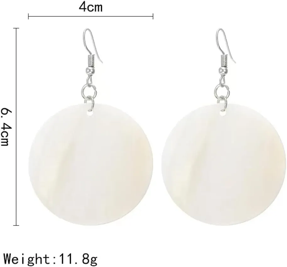 Trendy Light Weight Round White Shell Dangle Earrings for Women Gifts Metal Charming Bohemian Geometric Retro Drop Dangle Earrings
