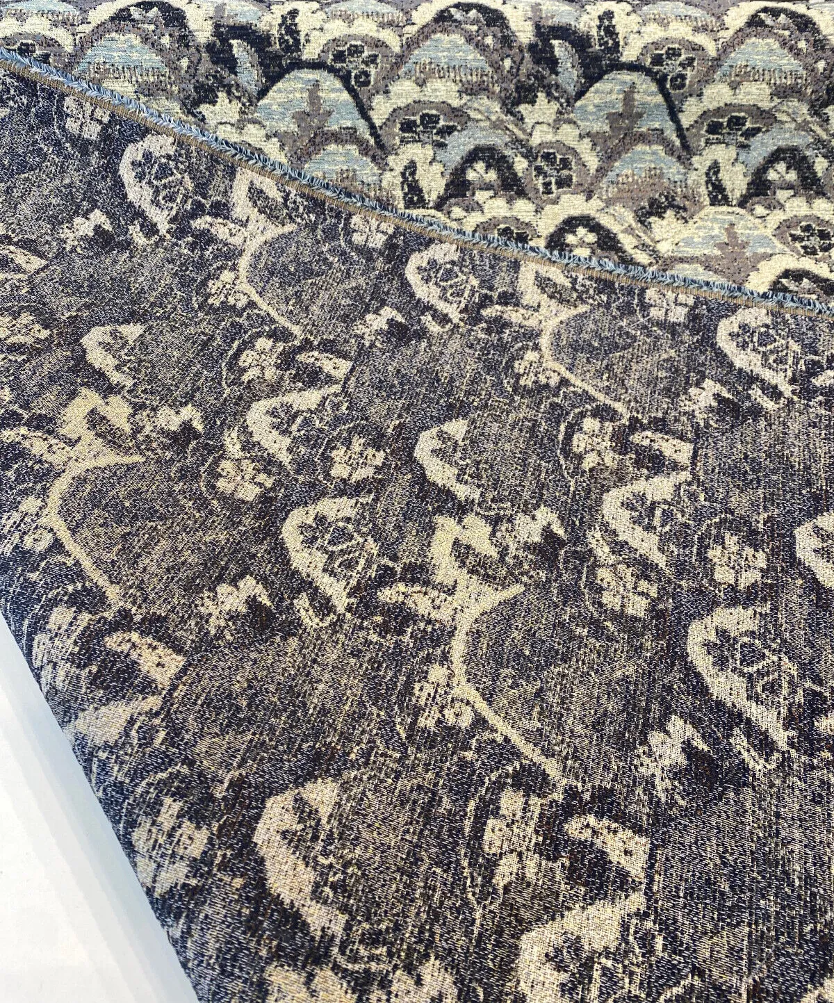 Upholstery Indigo Stark Landscape Blue Chenille Tapestry Fabric By The Yard