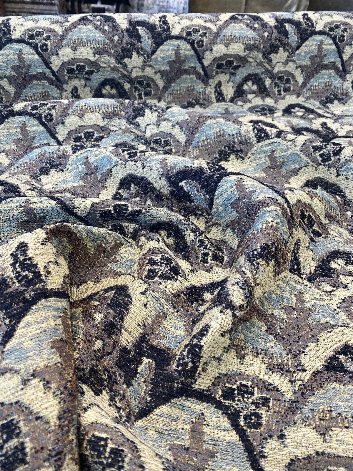 Upholstery Indigo Stark Landscape Blue Chenille Tapestry Fabric By The Yard