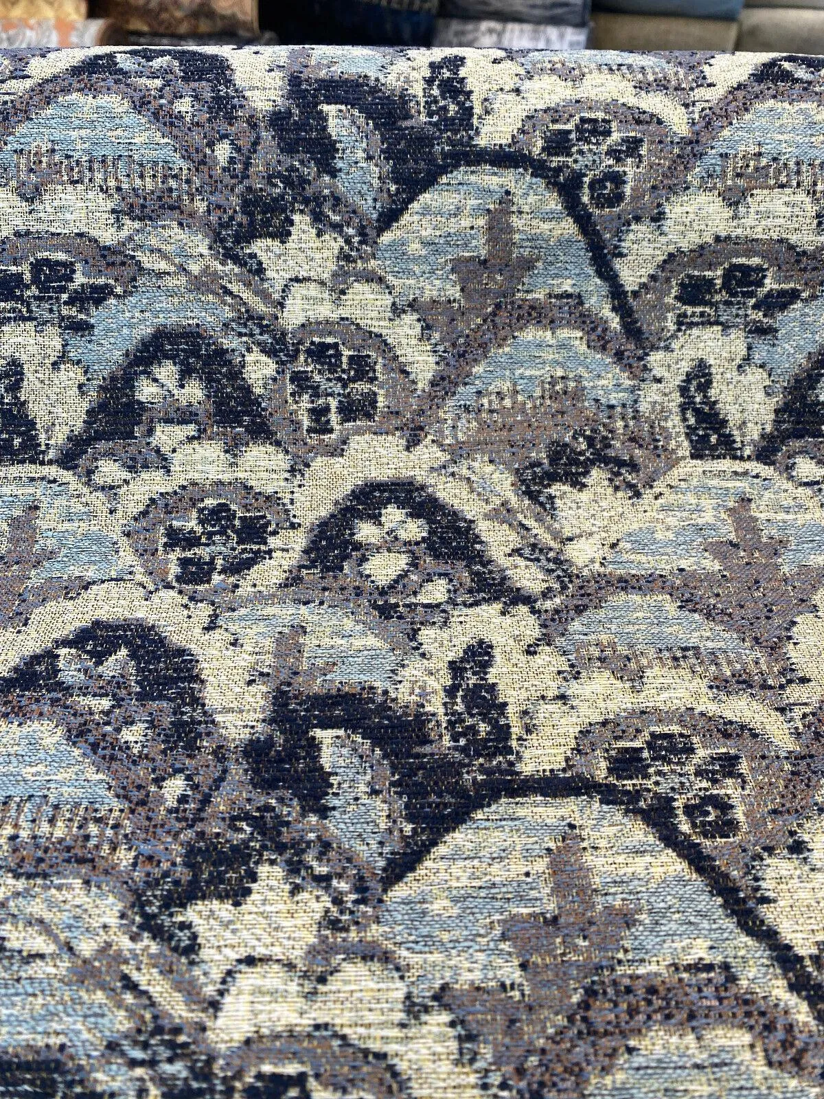 Upholstery Indigo Stark Landscape Blue Chenille Tapestry Fabric By The Yard
