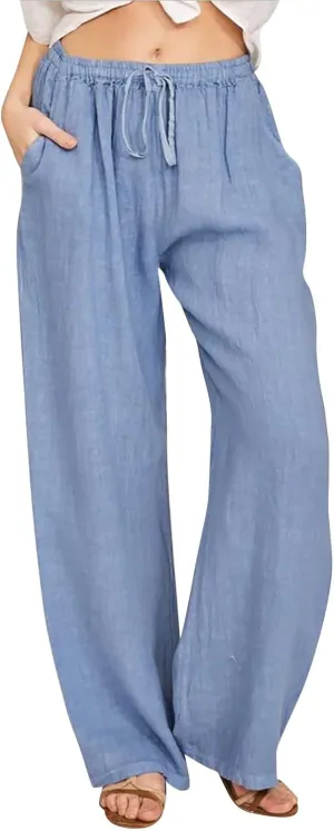 Wide Leg Linen Pants Women Summer Casual Linen Wide Leg Pants with Pockets Drawstring Beach Palazzo Pants Lounge Trousers, XX-Large, #C3-light Blue