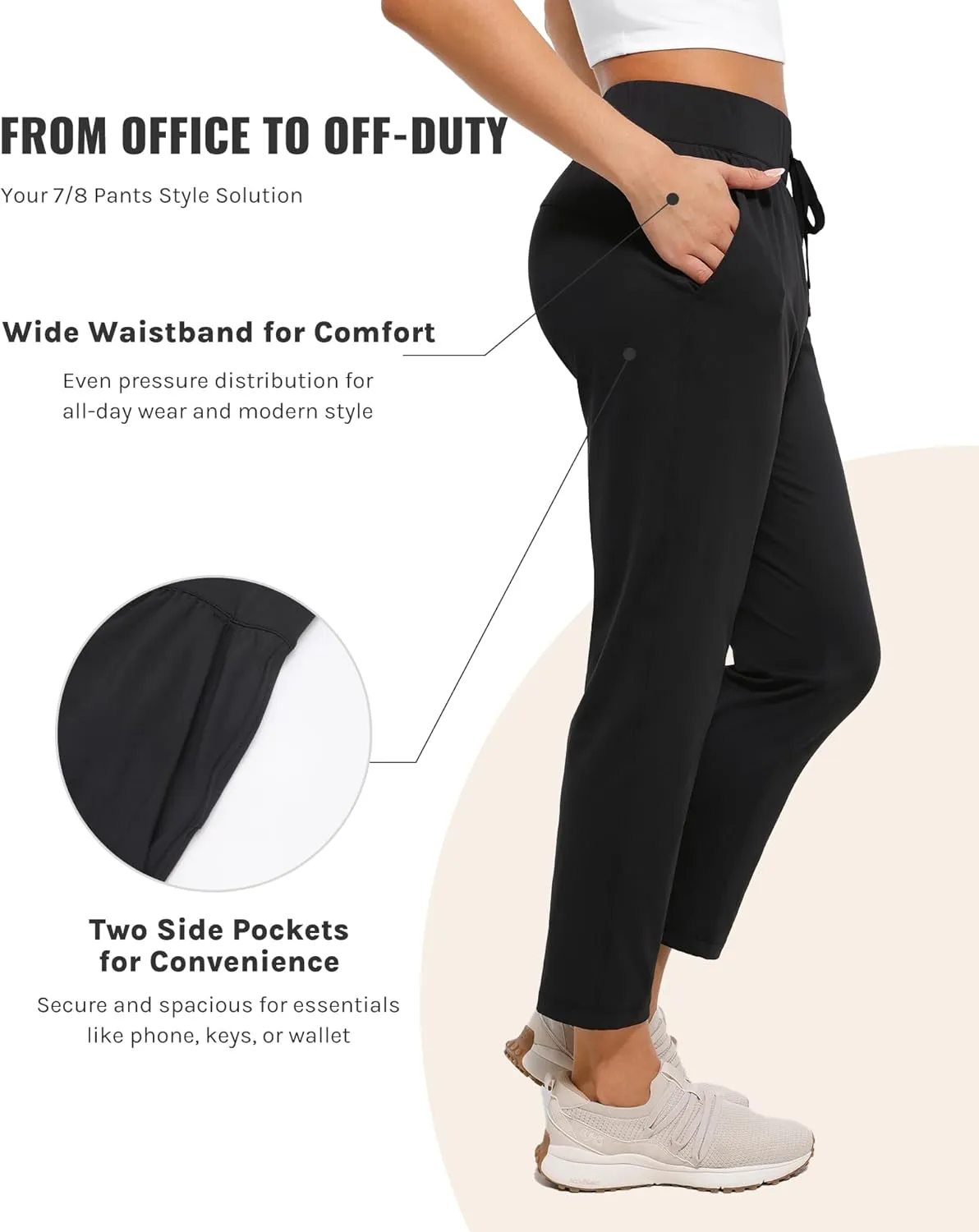 Women's Pants with Deep Pockets, 7/8 Stretch Ankle Sweatpants for Golf, Athletic, Lounge, Travel, Work