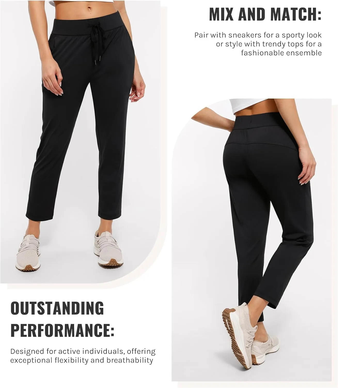 Women's Pants with Deep Pockets, 7/8 Stretch Ankle Sweatpants for Golf, Athletic, Lounge, Travel, Work