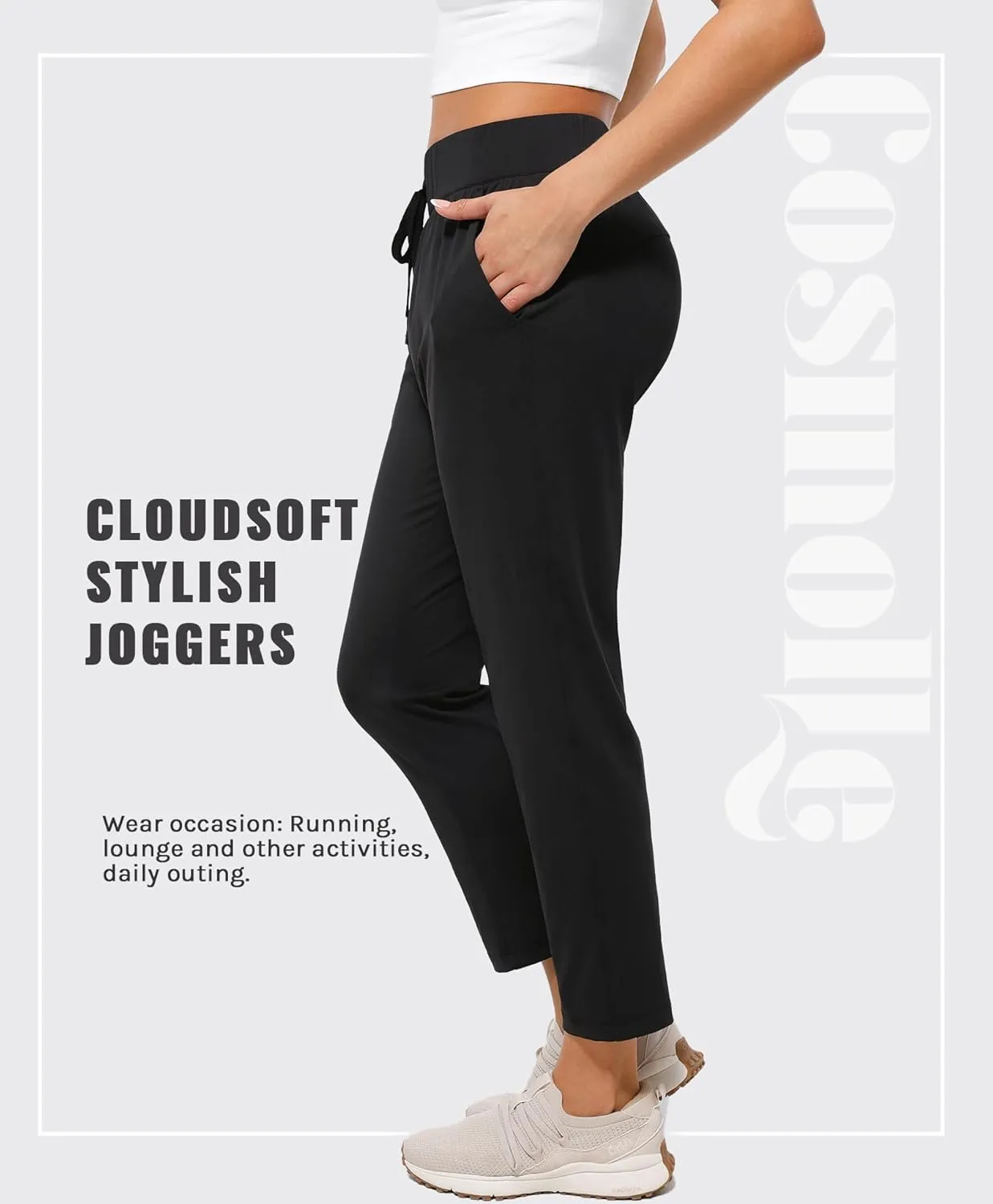 Women's Pants with Deep Pockets, 7/8 Stretch Ankle Sweatpants for Golf, Athletic, Lounge, Travel, Work