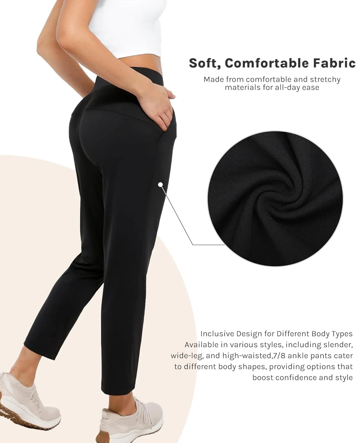 Women's Pants with Deep Pockets, 7/8 Stretch Ankle Sweatpants for Golf, Athletic, Lounge, Travel, Work