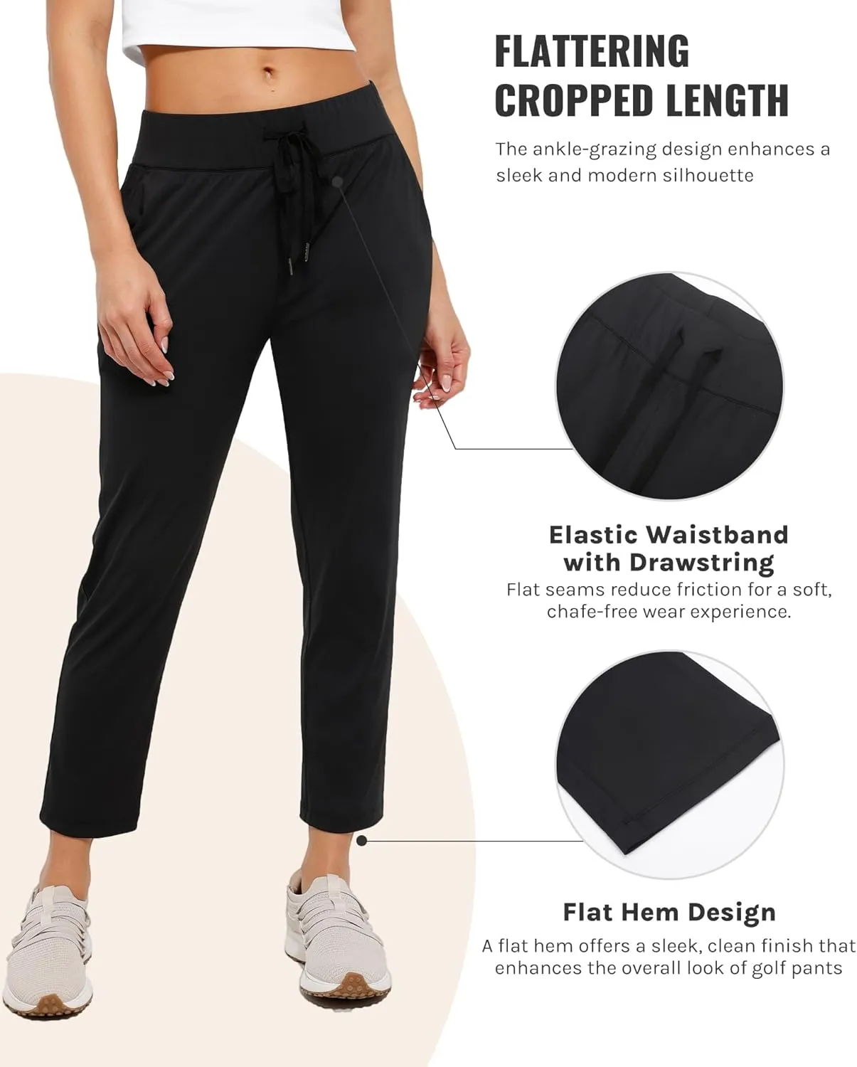 Women's Pants with Deep Pockets, 7/8 Stretch Ankle Sweatpants for Golf, Athletic, Lounge, Travel, Work
