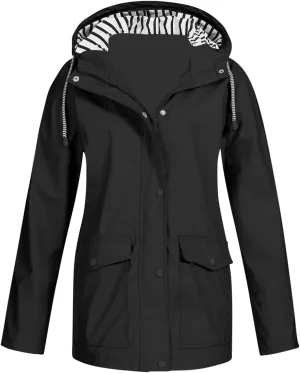Women's Rain Jacket with Hood Packable Waterproof Rain Coats Oversized Travel Raincoats Windbreaker with Pockets