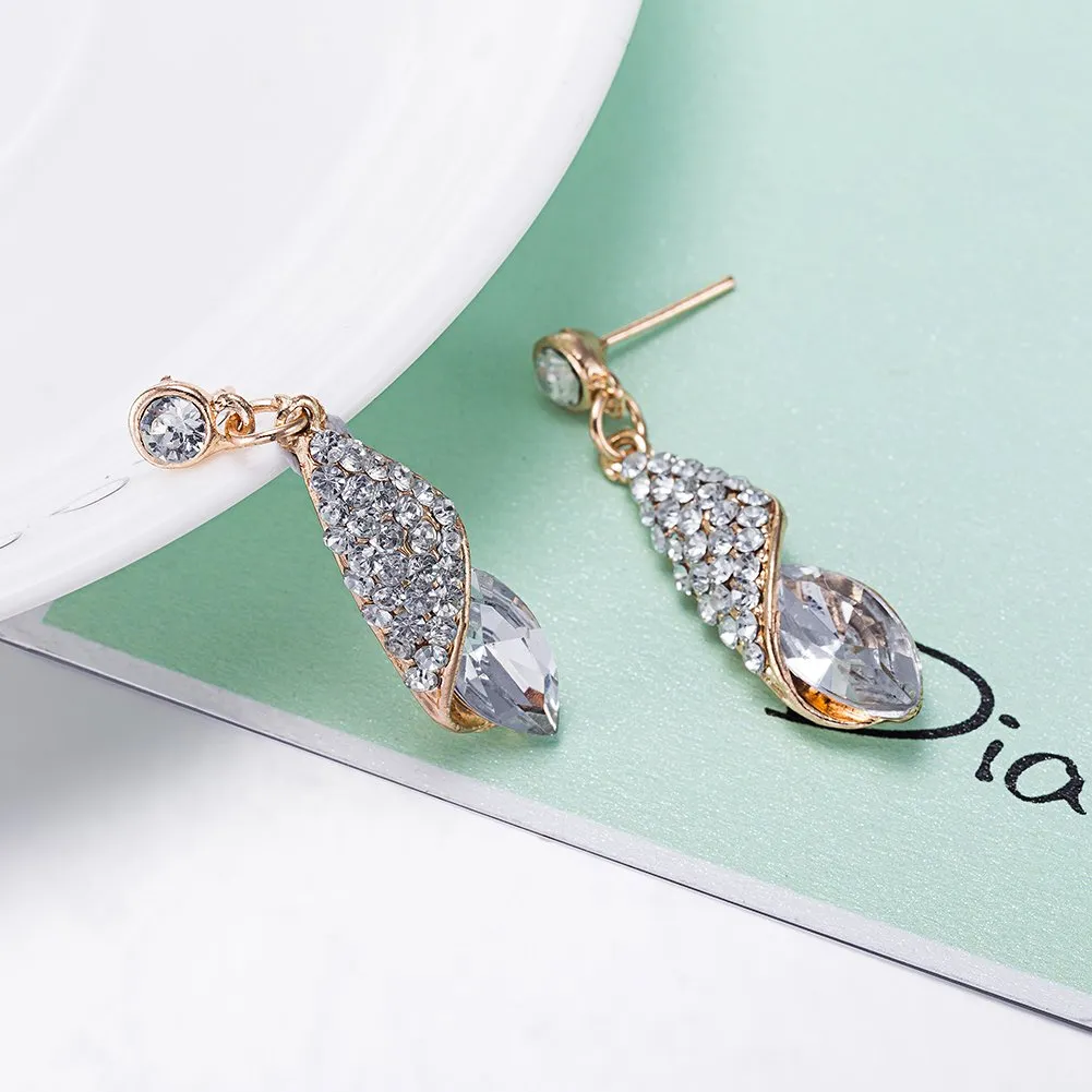 Yellow Chimes Classic Crystal White Drop Earrings for Women & Girls (White)
