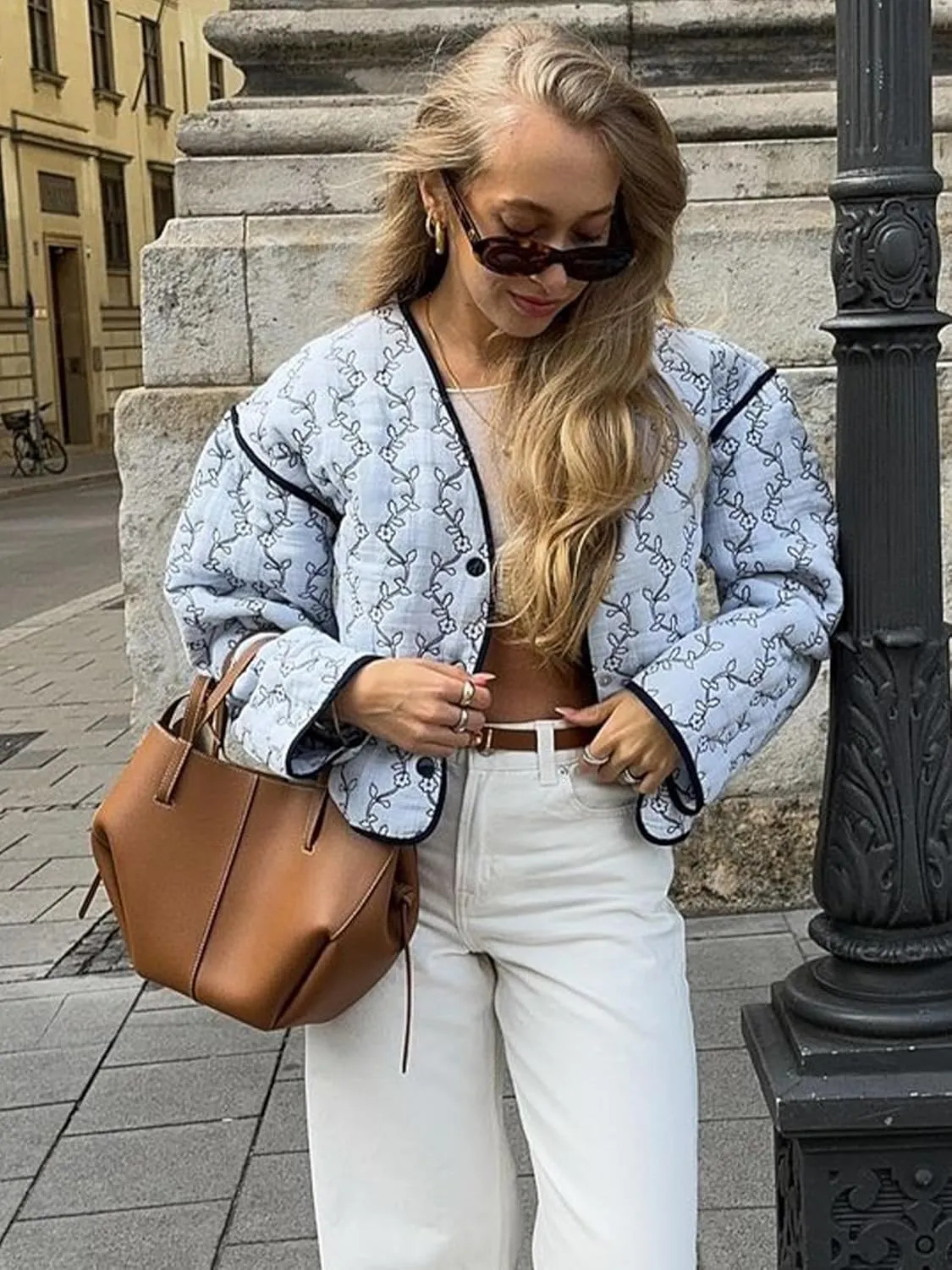 YKR Womens Cropped Quilted Puffer Jacket Floral Gingham Printed Padded Coat Button Down Lightweight Jackets
